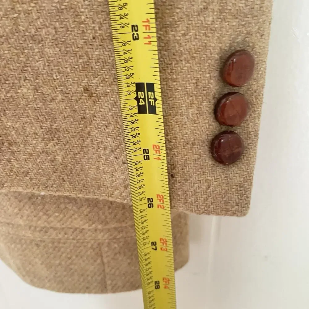 Vintage 70s Wool Tweed Camel Sport Coat 43L Long Notch Lapel 2-Button Jacket‎